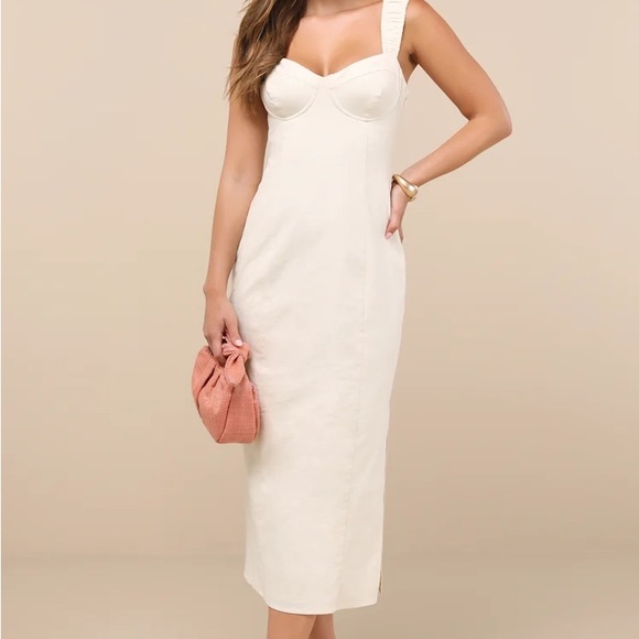 Lulus Dresses & Skirts - LuLus Amyra Cream Cap Sleeve Bustier Midi Wedding Bridal Dress NWT